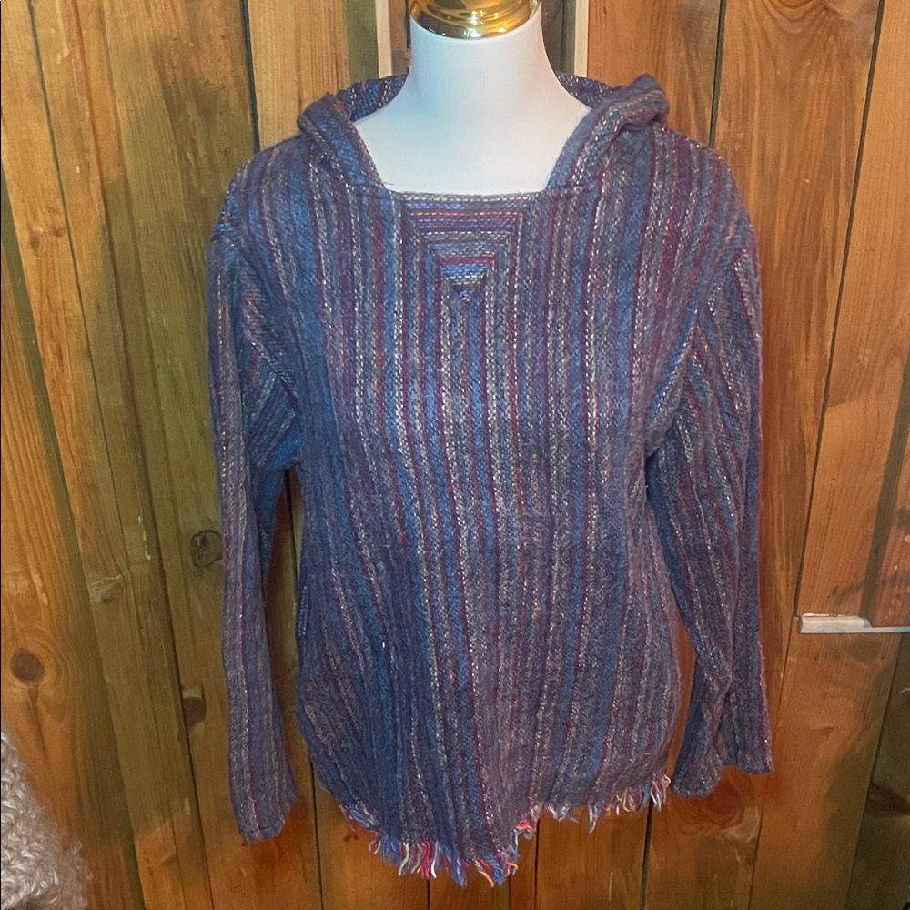 EARTHBOUND Striped Hooded Sweater - Blue and Purple
